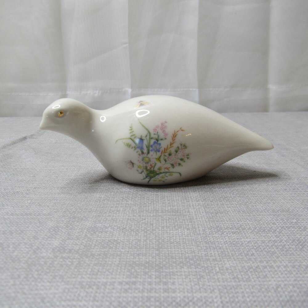 White Bird Irish Porcelain Figurine Vintage Signed CRE Flowers Blue Pink Yellow